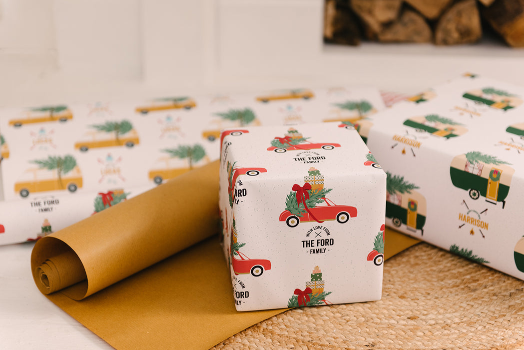 Papier d'emballage de Noël personnalisé pour conduire à la maison