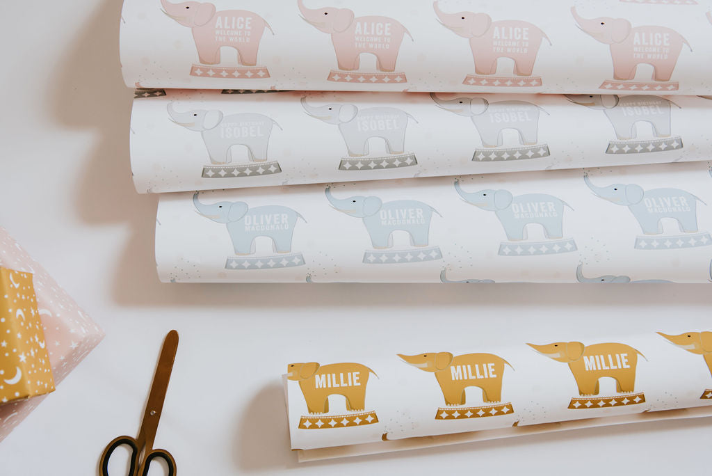 Personalised New Baby Elephant Wrapping Paper