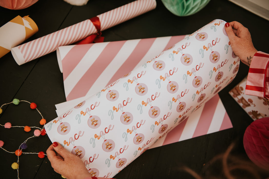 Personalised Teddy Bauble Christmas Wrapping Paper