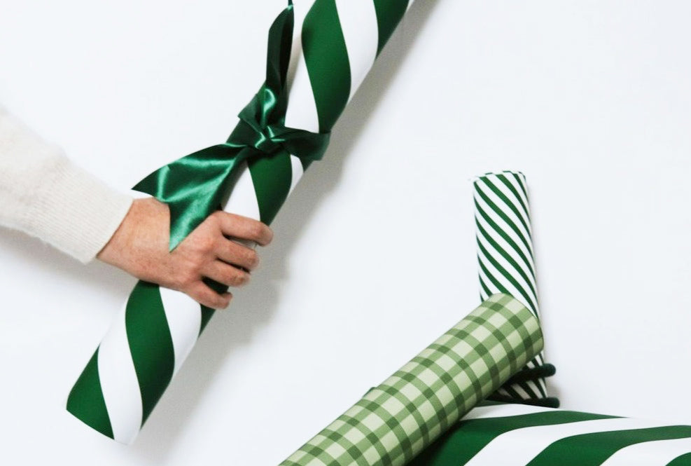 Green Pinstripe Wrapping Paper, Christmas Gift Wrap, Green and White  Wrapping Paper Roll 